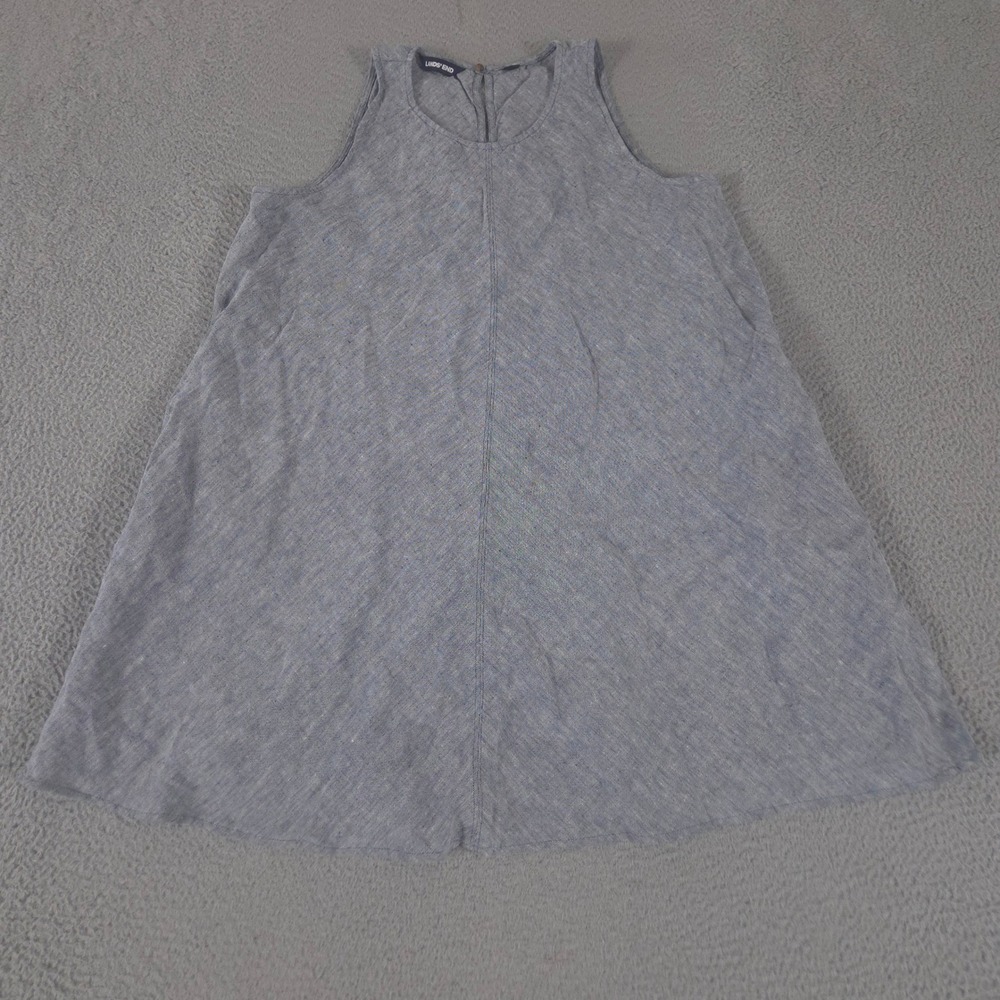 Lands' End Dress Womens XL Petite Sleeveless Linen Swing Pockets Chambray Airy